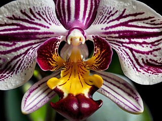 Beautiful white to purple orchid flowers photographed close up during the day with dark lighting