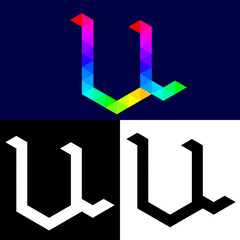  Isometric letter logo U Typography

