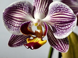 Beautiful white to purple orchid flowers photographed close up during the day with dark lighting