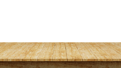 Wooden table top isolated on transparent background, perfect for product display or presentation. PNG file