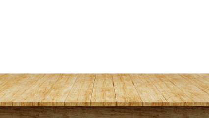 Wooden table top isolated on transparent background, perfect for product display or presentation. PNG file