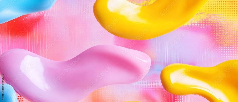 Poster bright abstract shapes on colorful geometric textured background
