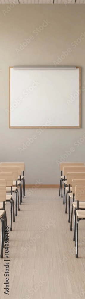 Poster modern classroom with digital whiteboard and neatly arranged desks