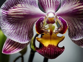Beautiful white to purple orchid flowers photographed close up during the day with dark lighting