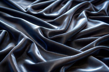 Fototapeta premium Close-up of draped satin fabric with smooth black texture