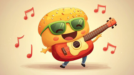 Fototapeta premium Hamburger wearing sunglasses playing guitar