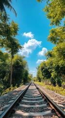 Fototapeta premium Scenic Railway Track Surrounded by Lush Greenery