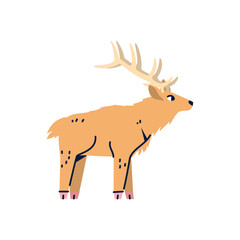 Flat vector illustration of a cartoon deer with large antlers, ideal for educational designs, children’s books, forest-themed projects, and wildlife clipart collections