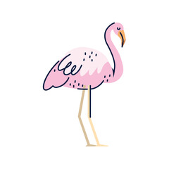 Cute Pink Cartoon Flamingo in Flat Vector Style for Tropical-Themed Designs, Educational Materials, and Children’s Illustrations