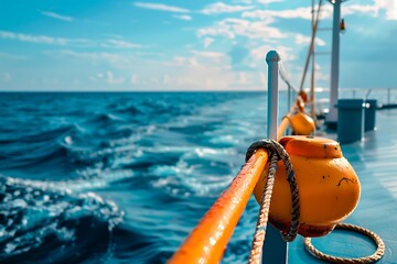 Lifebuoy on the deck of a cruise ship in the sea