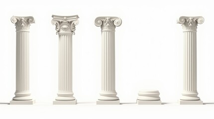 Collection of different Greek columns on white background