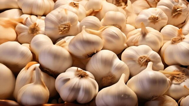 Fresh garlic harvest in a local market showcasing vibrant clusters of bulbs ready for cooking