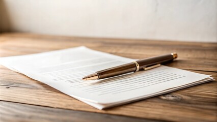 Minimalist Photograph of Legal Contract and Pen on Wooden Desk, Soft Natural Light