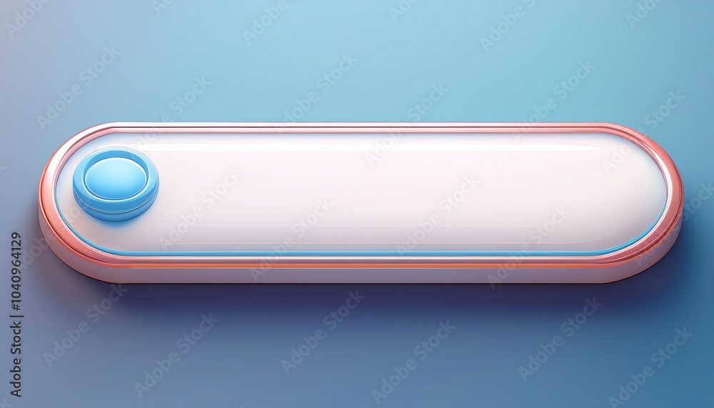 Poster a sleek, modern button with a rounded rectangular shape and a prominent blue circular button on one 