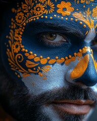 Close-up Portrait of a Man with Day of the Dead Makeup