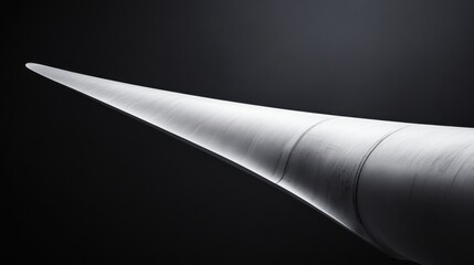 A macro shot of a wind turbine blade's aerodynamic design and composite material structure, Renewable energy technology style, photo of
