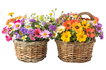 Vibrant Floral Bouquets in Woven Baskets