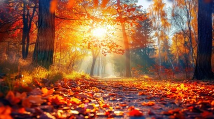 Autumn Trail in a Dappled Forest of Leaves