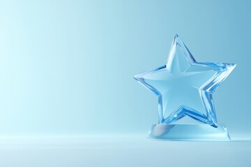 Obraz premium A glass star award trophy on a blue background.