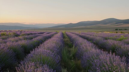 Obraz premium Lavender Fields Stretching to the Horizon at Sunset