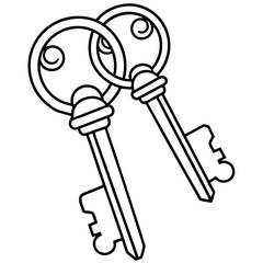 Keys outline for a coloring page. Line art of keys vector illustration 
