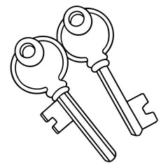 Keys outline for a coloring page. Line art of keys vector illustration 