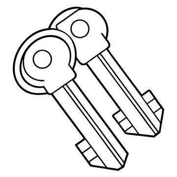 recommend clip art: Keys outline for a coloring page. Line art of keys vector illustration 