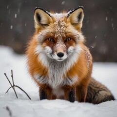 Redfox in winter forest