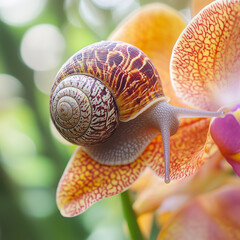 The photo pf snail with nature environment 