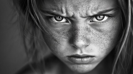 Fototapeta premium Close-up of a girl's face with an angry expression