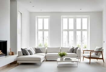 Fototapeta premium modern living room with fireplace, modern living room with sofa