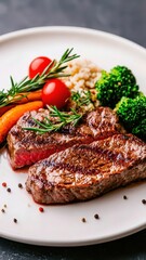 Balanced dinner plate featuring lean steak, steamed vegetables, and grains for a healthy meal.