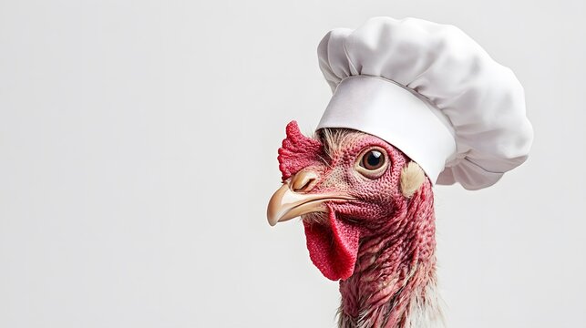 A humorous image of a chicken wearing a chef's hat, combining elements of cooking and whimsy. - Powered by Adobe