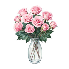 Minimalist watercolor pink roses with isolated background, Pink rose bouquet with isolated background, Realistic pink rose arrangement with isolated background.
