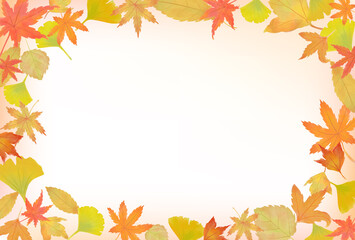秋の紅葉のイラストフレーム　横