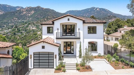 Fototapeta premium Elegant Modern Home with Scenic Mountain Views