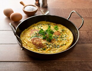 Omelet in wooden table