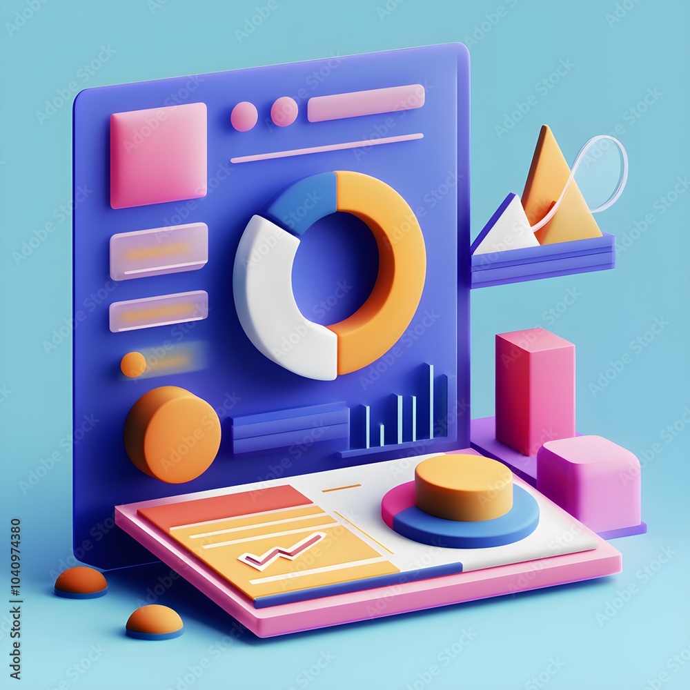 Poster 3d colorful business data analytics dashboard with charts and graphs