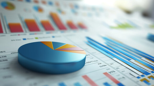 business statistics info graphics, pie charts, bar graphs, and numerical data, business growth analysis