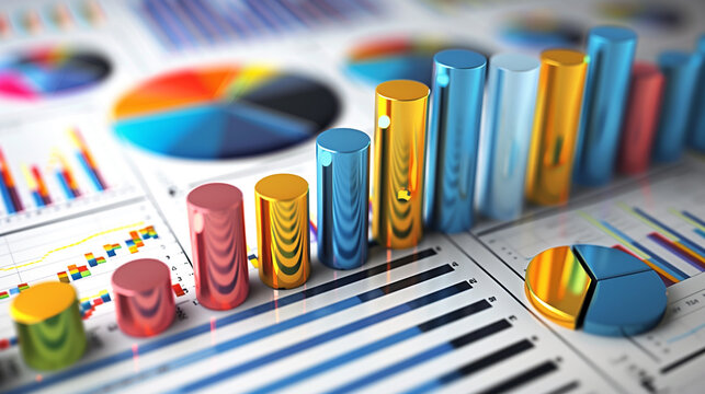 business statistics info graphics, pie charts, bar graphs, and numerical data, business growth analysis