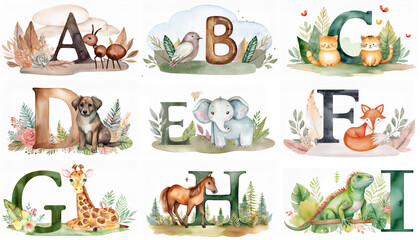 Cute animals a-z set 1, alphabet water coloring books A-Z for kids, Educational Activity Book