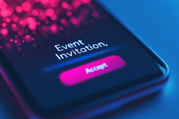 Event invitation displayed on smartphone screen with vibrant background, inviting users to accept. colorful design adds modern touch to digital communication