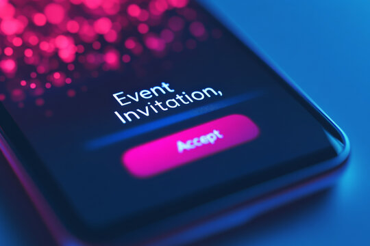 Event invitation displayed on smartphone screen with vibrant background, inviting users to accept. colorful design adds modern touch to digital communication