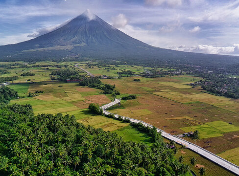 Mayon Volcano with a beautiful rice fields and clearly mayon view in Camalig Albay Bicol