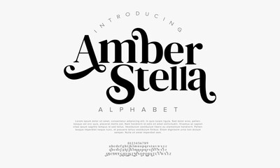 Amber typography beauty fashion elegant minimalist serif italic fonts decorative wedding vintage retro logos. Minimal luxury font alphabet logo. Vector illustration
