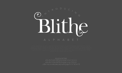 Blithe typography beauty fashion elegant minimalist serif italic fonts decorative wedding vintage retro logos. Minimal luxury font alphabet logo. Vector illustration