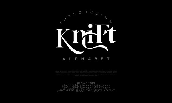 Knift typography beauty fashion elegant minimalist serif italic fonts decorative wedding vintage retro logos. Minimal luxury font alphabet logo. Vector illustration