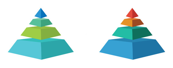 Pyramid infographic template with 4 tiers. Blank 4 tier infographic