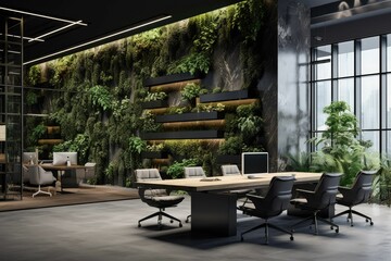 Naklejka premium Modern office interior with greenery wall.