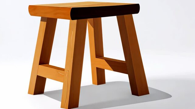 A simple wooden stool sits on a white background